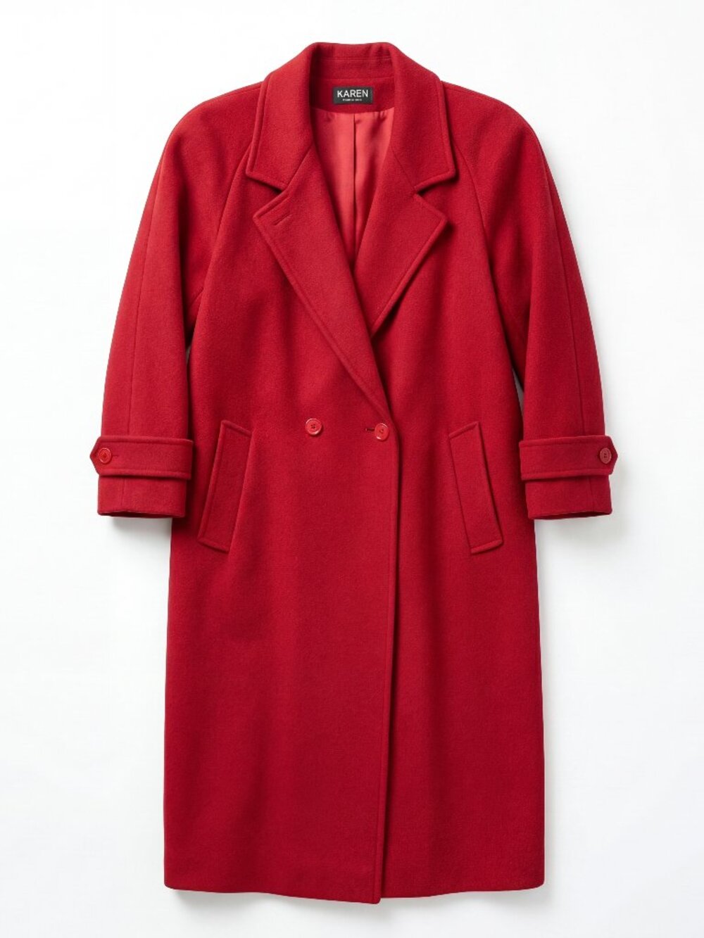 Karen 100% Wool Coat Double-Breasted Red Coat Relaxed Fit